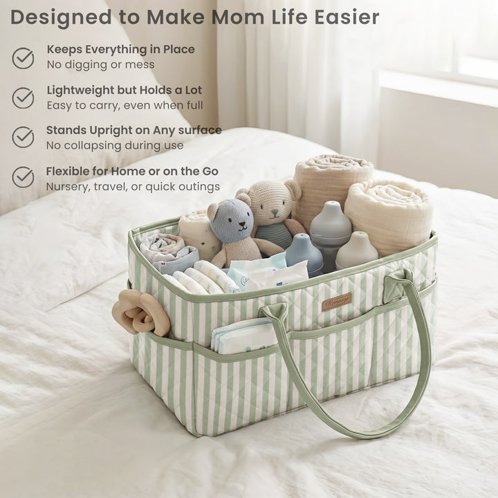 Konssy Quilted Diaper Caddy Organizer, Diaper Caddy Basket with Vegan Leather Handles, Water-Repellent Nursery Storage Basket, Portable Car Organizer, Registry Search Must Haves