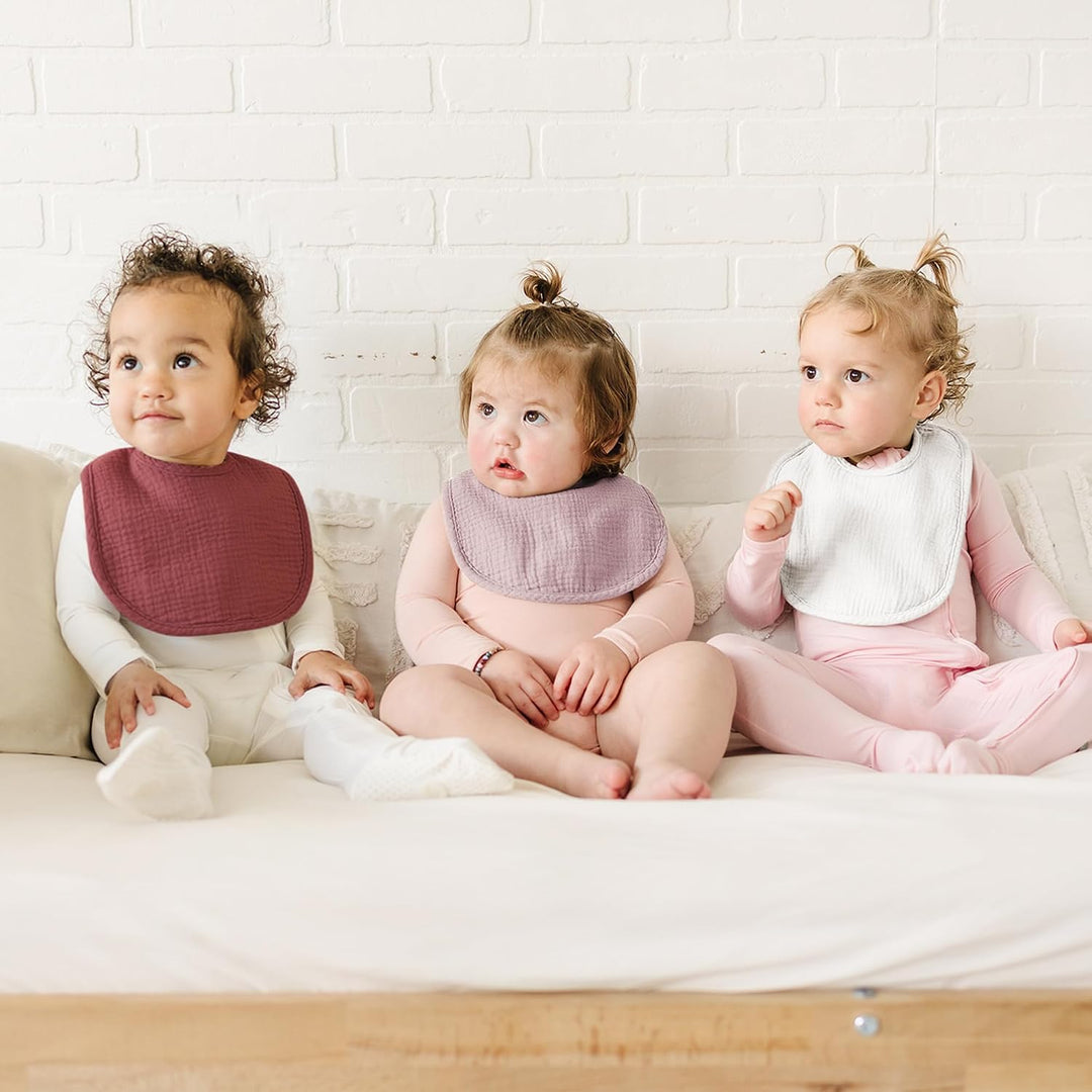 Konssy 8-Pack Muslin Baby Bibs, Adjustable Fit for Drooling and Teething Soft Absorbent, Drool Bibs for Baby Boys Girls, Cotton Front with Fleece Backing, Newborn to Toddler 0-36M