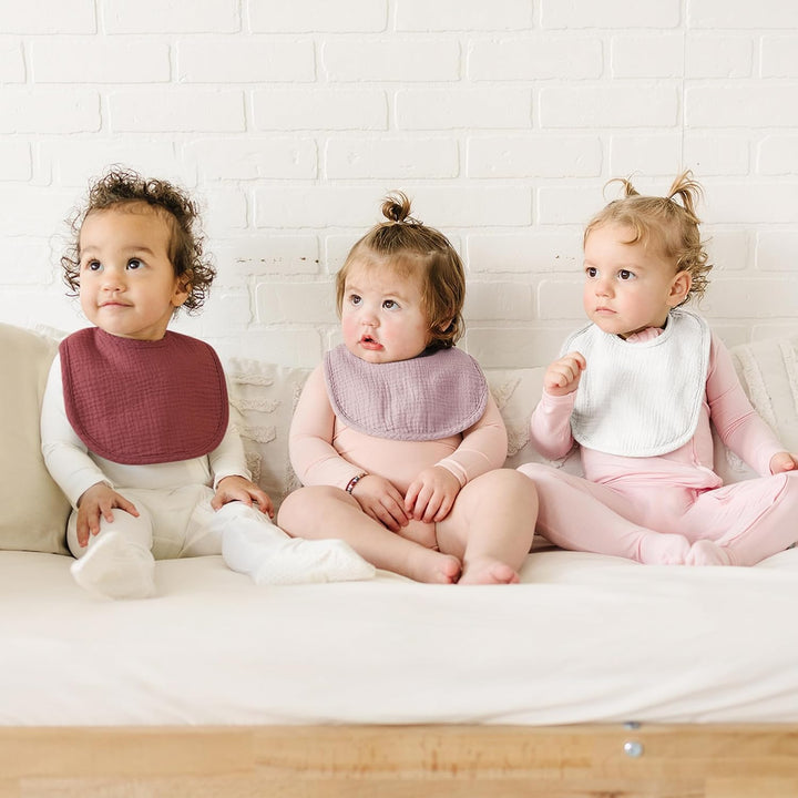 Konssy 8-Pack Muslin Baby Bibs, Adjustable Fit for Drooling and Teething Soft Absorbent, Drool Bibs for Baby Boys Girls, Cotton Front with Fleece Backing, Newborn to Toddler 0-36M