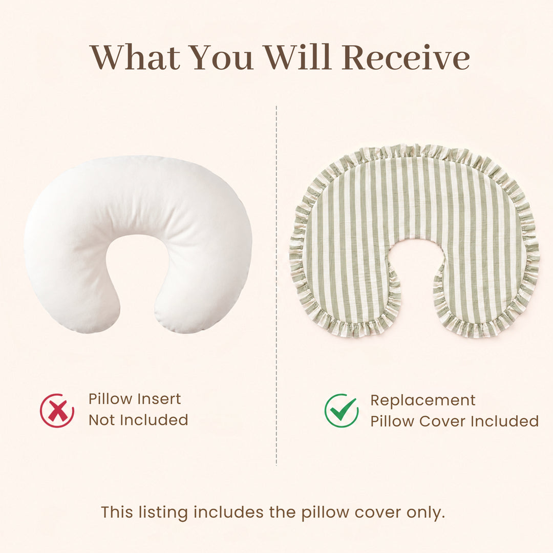 Konssy 100% Muslin Cotton Soft Nursing Pillow Covers with Ruffle Trim Covers Only, Breathable & Machine Washable Slipcover, Baby Breastfeeding Pillow Cover for Newborn Boys & Girls, in gift box