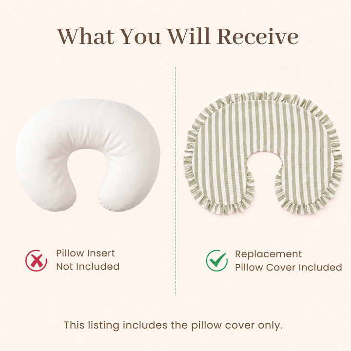 Konssy 100% Muslin Cotton Soft Nursing Pillow Covers with Ruffle Trim Covers Only, Breathable & Machine Washable Slipcover, Baby Breastfeeding Pillow Cover for Newborn Boys & Girls, in gift box