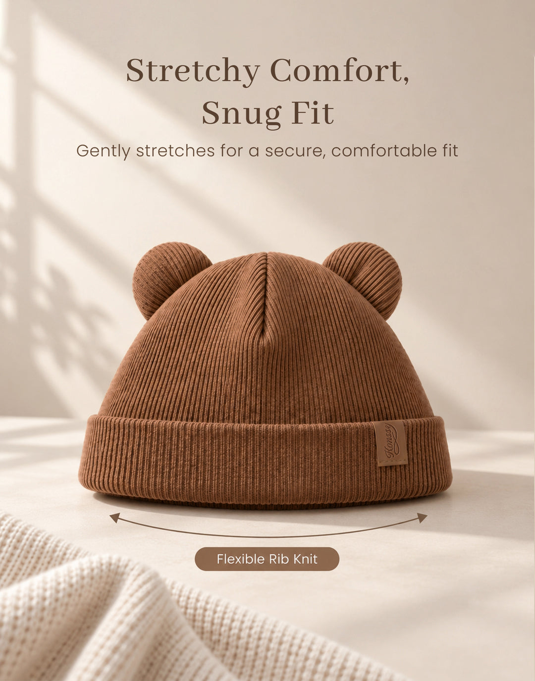 Konssy 4 Pack Baby Beanie with Bear Ear Warm Winter Hat for Newborn Infant Cozy Double-Layer Knitted Warm Cap, Extra-Soft Stretch Beanies, Multicolor Set, Baby Winter Hat for Boys and Girls 0-6 Months