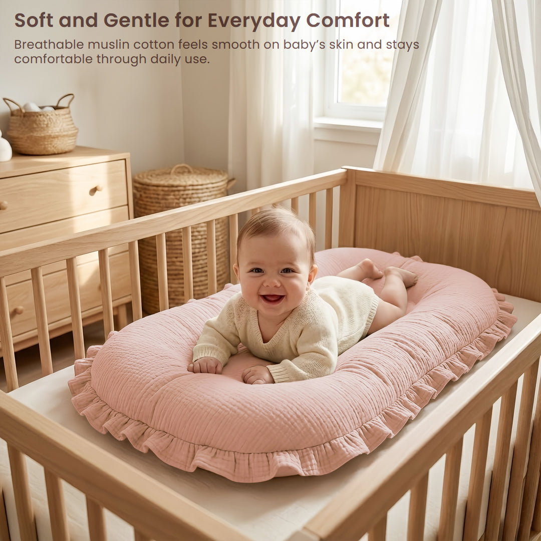 Click to see full view Konssy Muslin Baby Lounger Cover 2 Pack, 100% Cotton Newborn Lounger Cover, Soft and Breathable Lounger Slipcover for Boys Girls, Covers Only (Pink,Flower Blossom)