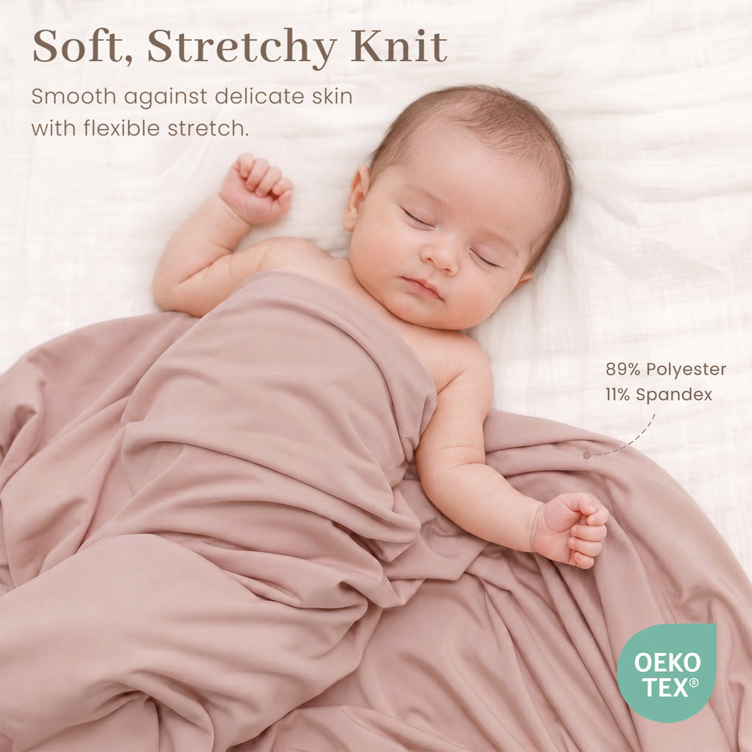 Konssy 4-Piece Newborn Swaddle Set, Stretchy Swaddle Blankets & Headbands/41"x41", Buttery-Soft & Stretchy, for Swaddling, Photos & Everyday Cuddles, Newborn Essentials