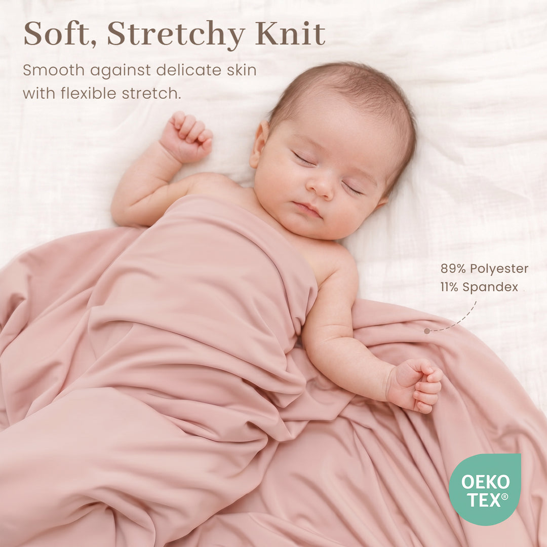 Konssy 4-Piece Newborn Swaddle Set, Stretchy Swaddle Blankets & Headbands/41"x41", Buttery-Soft & Stretchy, for Swaddling, Photos & Everyday Cuddles, Newborn Essentials