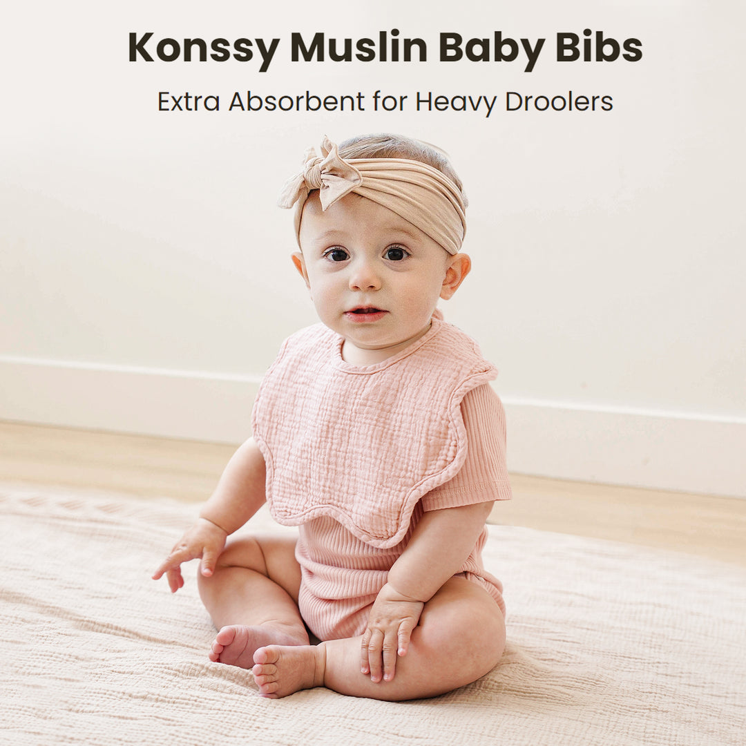 Konssy Muslin Baby Bibs 100% Cotton Absorbent Bandana Drool Bibs for Teething and Drooling, 6-Pack for Baby Boys & Girls