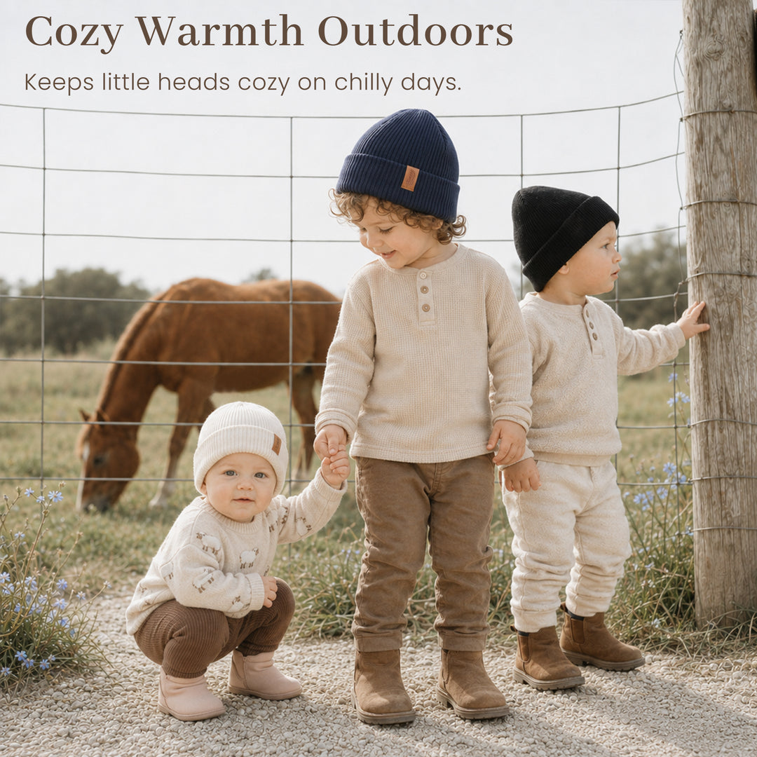 Konnsy 4 Pack Baby Beanie Warm Winter Hats for Newborn Infant Boys Girls | Cozy Double-Layer Knitted Warm Cap, Extra-Soft, Stretch Beanies Without Tight Marks, Multicolor set, Baby Beanies 0-6 Months