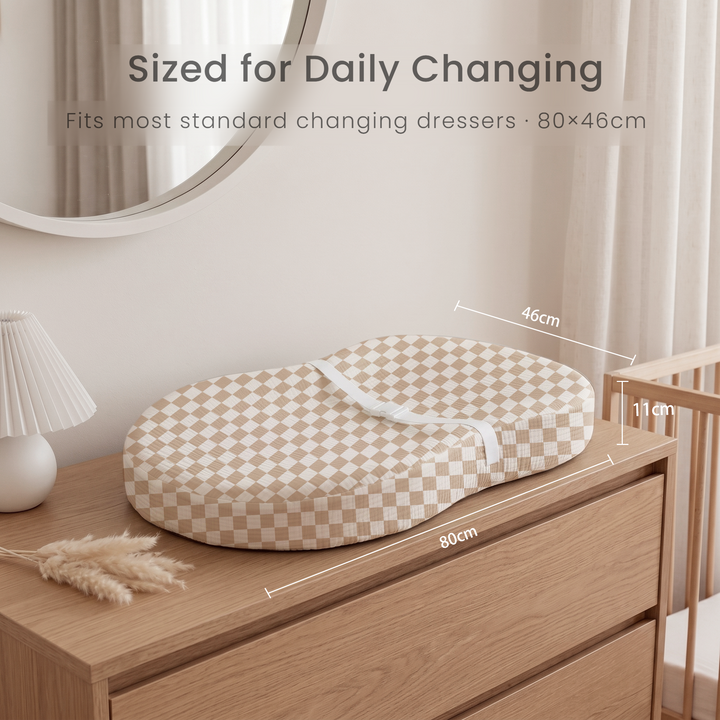 Konssy Muslin Changing Pad with Waterproof Lining Foam, Includes 2 Pack Soft & Cotton Cover, Baby Diaper Changing Pad for Dresser or Table, 32x18 inches