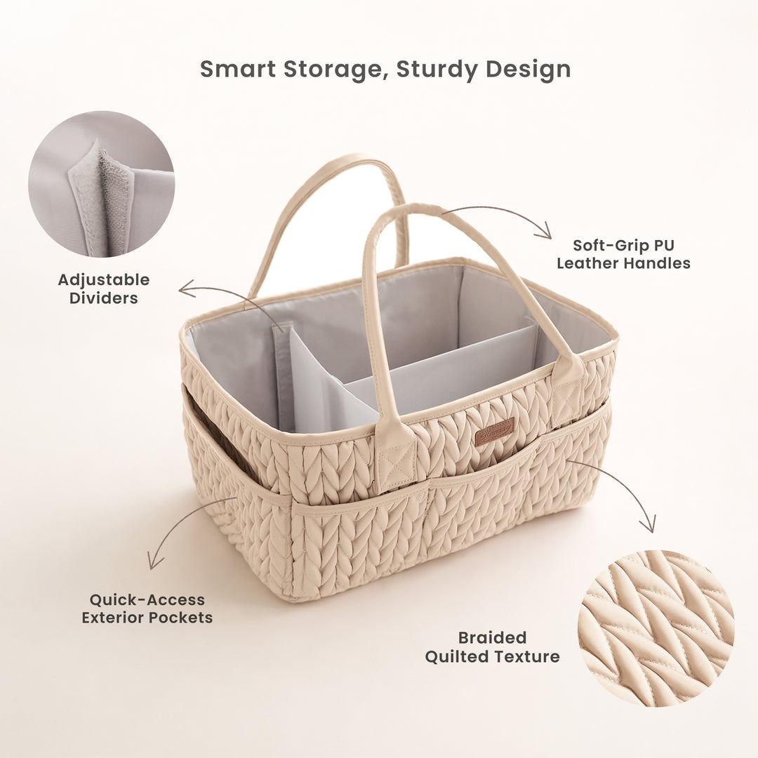 Konssy Braided Quilted Diaper Caddy Organizer