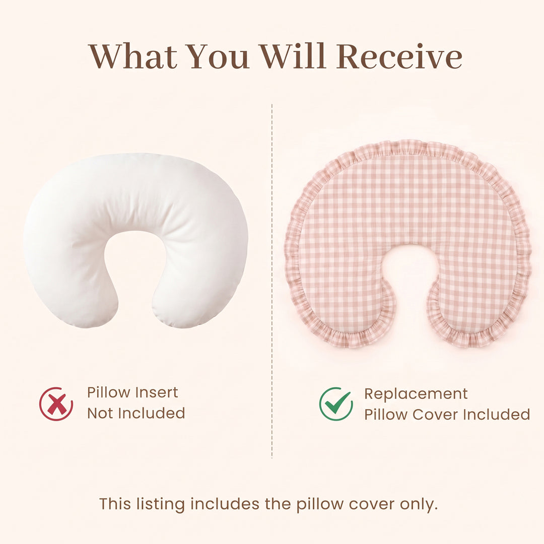 Konssy 100% Muslin Cotton Soft Nursing Pillow Covers with Ruffle Trim Covers Only, Breathable & Machine Washable Slipcover, Baby Breastfeeding Pillow Cover for Newborn Boys & Girls, in gift box