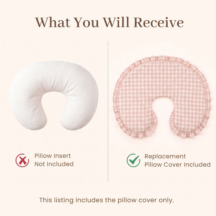 Konssy 100% Muslin Cotton Soft Nursing Pillow Covers with Ruffle Trim Covers Only, Breathable & Machine Washable Slipcover, Baby Breastfeeding Pillow Cover for Newborn Boys & Girls, in gift box