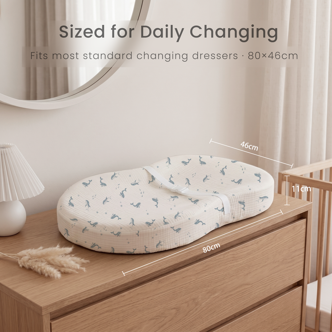 Konssy Muslin Changing Pad with Waterproof Lining Foam, Includes 2 Pack Soft & Cotton Cover, Baby Diaper Changing Pad for Dresser or Table, 32x18 inches