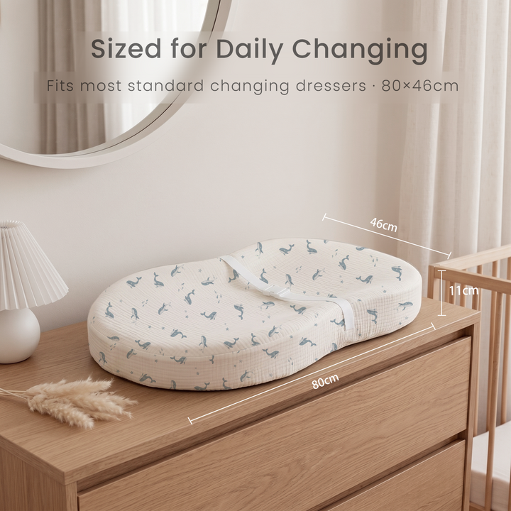 Konssy Muslin Changing Pad with Waterproof Lining Foam, Includes 2 Pack Soft & Cotton Cover, Baby Diaper Changing Pad for Dresser or Table, 32x18 inches