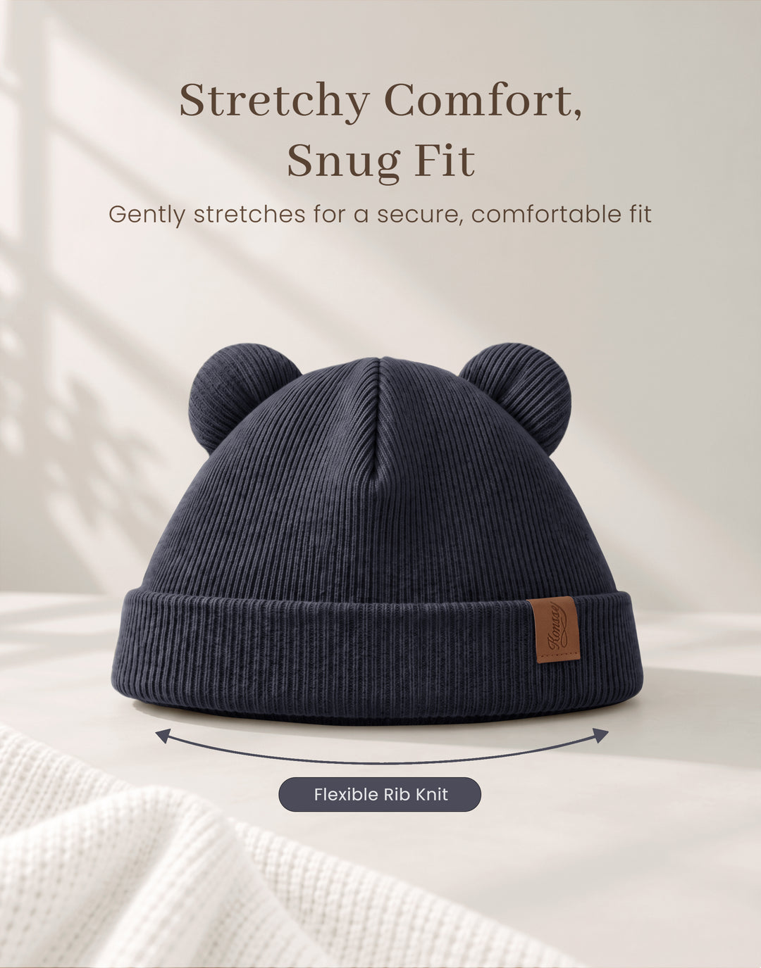 Konssy 4 Pack Baby Beanie with Bear Ear Warm Winter Hat for Newborn Infant Cozy Double-Layer Knitted Warm Cap, Extra-Soft Stretch Beanies, Multicolor Set, Baby Winter Hat for Boys and Girls 0-6 Months