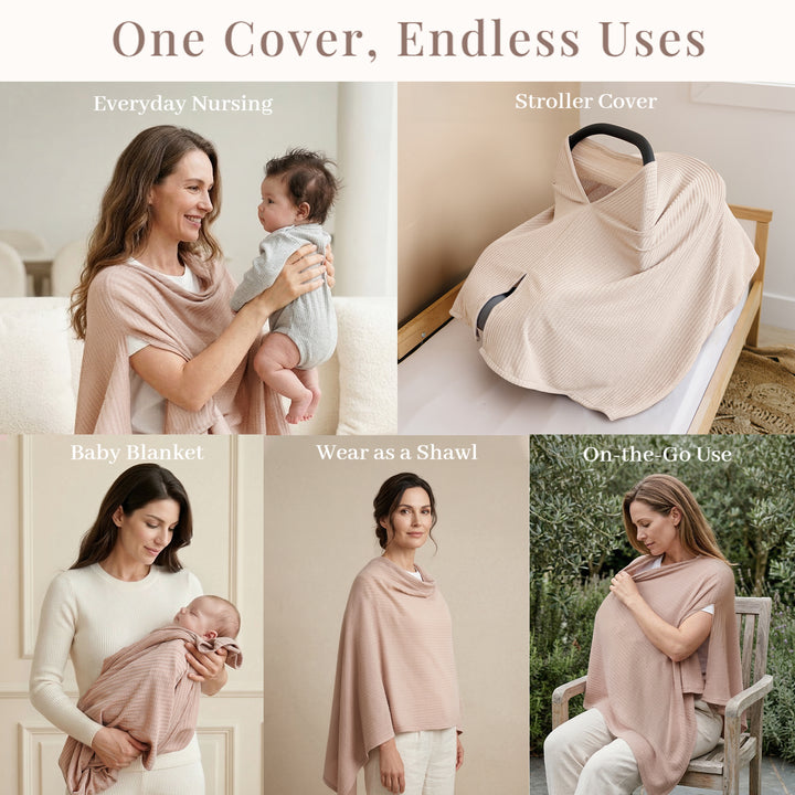 Konssy Nursing Cover for Breastfeeding, Soft & Breathable Privacy Poncho, Multi-Use Feeding Shawl, Comfortable & Portable Breastfeeding Cover for Women (Beige)