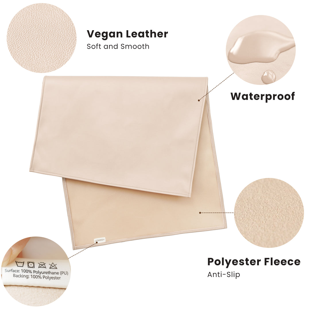Konssy Faux Leather Baby Changing Mat, Waterproof, Wipeable & Portable Diaper Changing Pad for Travel or Home, Fits Perfectly in Diaper Bag, 30 x 17 inches (Brown,Beige)