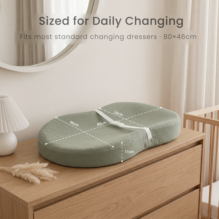 Konssy Muslin Changing Pad with Waterproof Lining Foam, Includes 2 Pack Soft & Cotton Cover, Baby Diaper Changing Pad for Dresser or Table, 32x18 inches