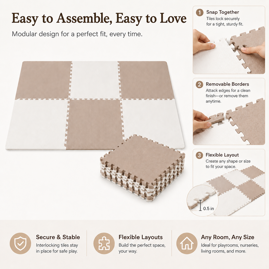 Konssy Baby Foam Play Mat, Interlocking EVA Floor Tiles, Waterproof Crawling Mat for Nursery and Playroom