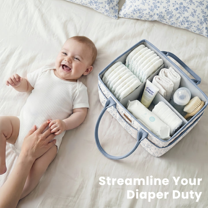 Konssy Quilted Diaper Caddy Organizer, Diaper Caddy Basket with Vegan Leather Handles, Water-Repellent Nursery Storage Basket, Portable Car Organizer, Registry Search Must Haves