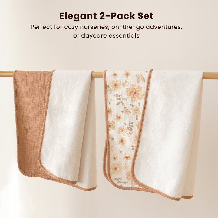 Konssy Muslin Cotton Diaper Changing Pad 2 Pack 30"x 17", Waterproof Portable Baby Changing Mat with Terry Backing, Soft & Foldable Travel Pad, Shower Gift for Newborn Girls Boys