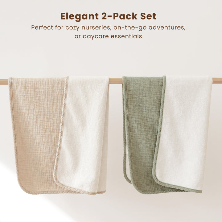 Konssy 2 Pack Waterproof Muslin Cotton Portable Changing Pad 30"x 17", Soft & Foldable Baby Changing Mat Travel Pad with Terry Backing, Shower Gift for Newborn Girls Boys