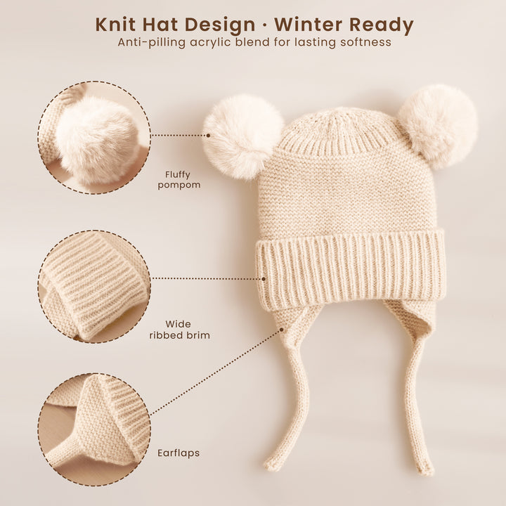Konssy 2 Pack Baby Winter Hat with Earflaps, Warm Knit Beanie, Cozy Baby Hat for Boys & Girls 0–6 Months