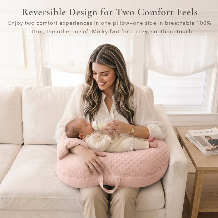 Konssy Nursing Pillow for Breastfeeding and Bottle Feeding, Safety Guard Baby Feeding Pillow, Gentle Incline, Waist Strap, Side Pocket for New Moms Home and Travel