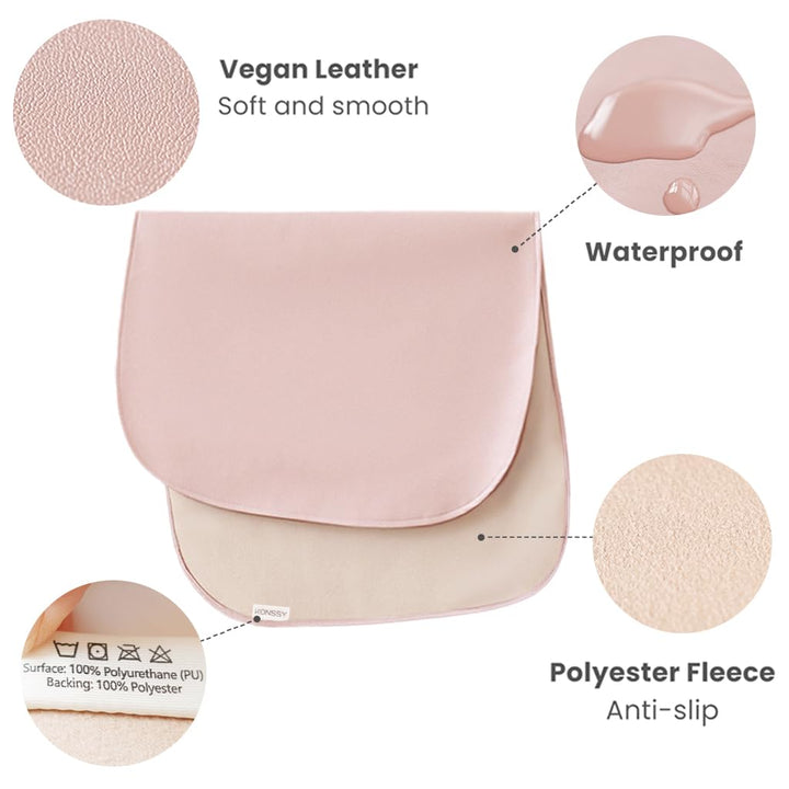Konssy Faux Leather Baby Changing Mat 2 Pack, Oval, 30"x17" - Blush,Beige - image 2