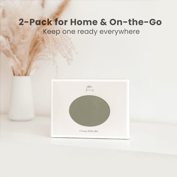 Konssy Faux Leather Baby Changing Mat 2 Pack, Oval, 30"x17" - Fog Green,Beige - image 6