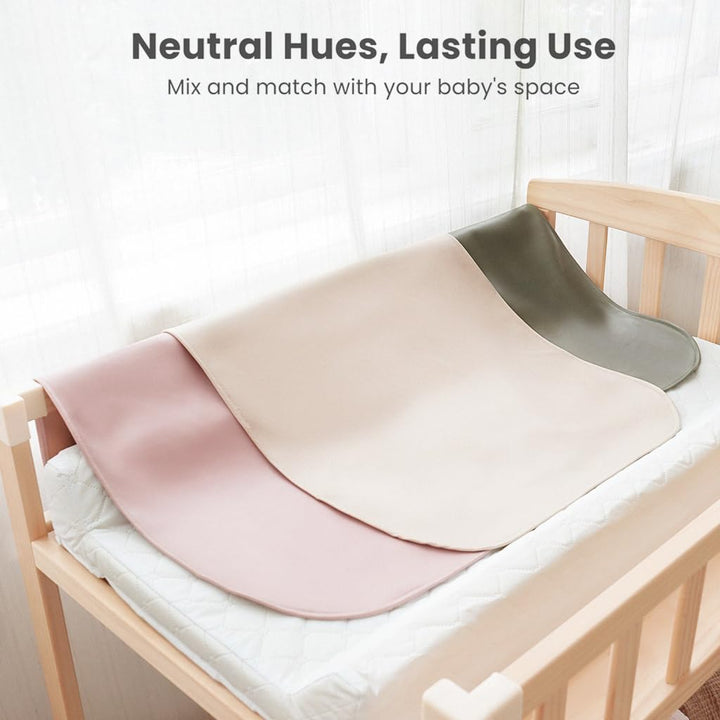 Konssy Faux Leather Baby Changing Mat 2 Pack, Oval, 30"x17" - Fog Green,Beige - image 7