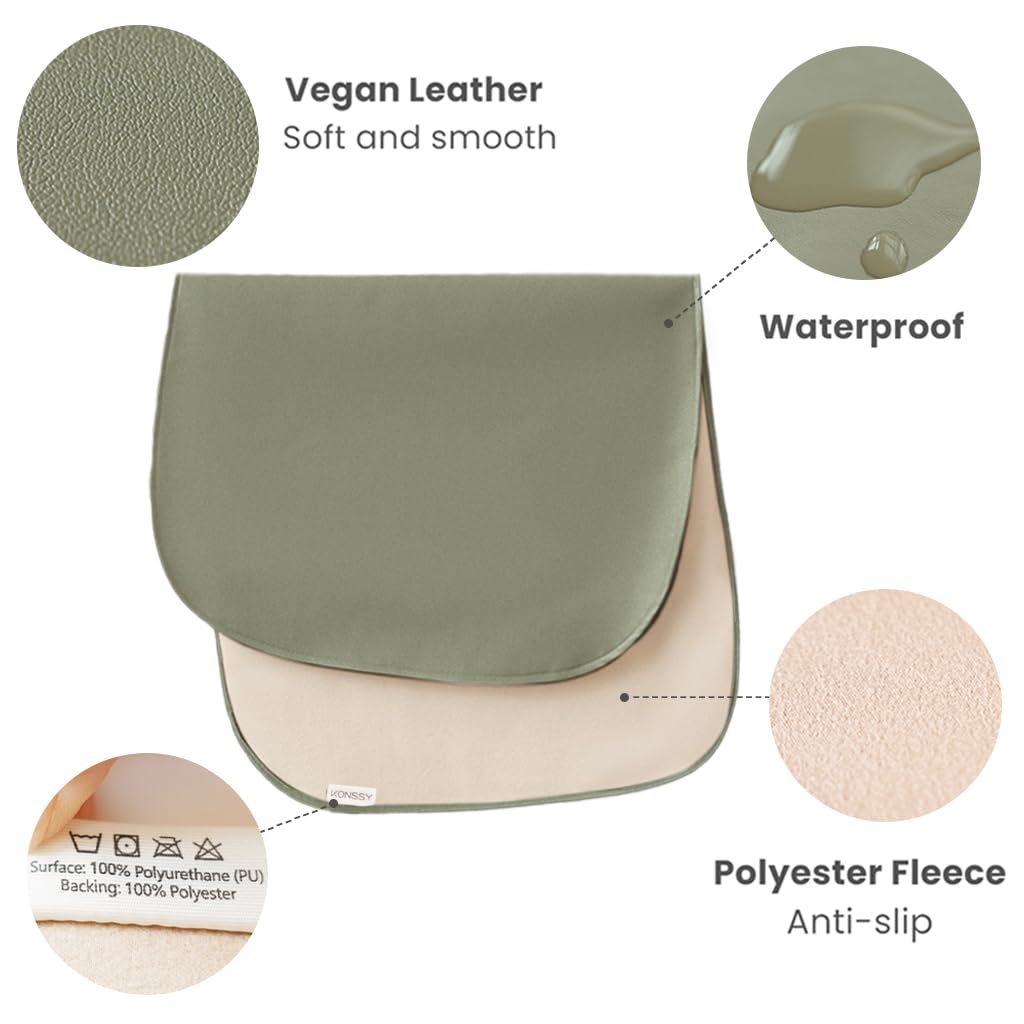 Konssy Faux Leather Baby Changing Mat 2 Pack, Oval, 30"x17" - Fog Green,Beige - image 2