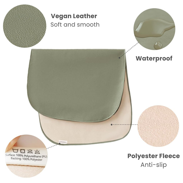 Konssy Faux Leather Baby Changing Mat 2 Pack, Oval, 30"x17" - Fog Green,Beige - image 2