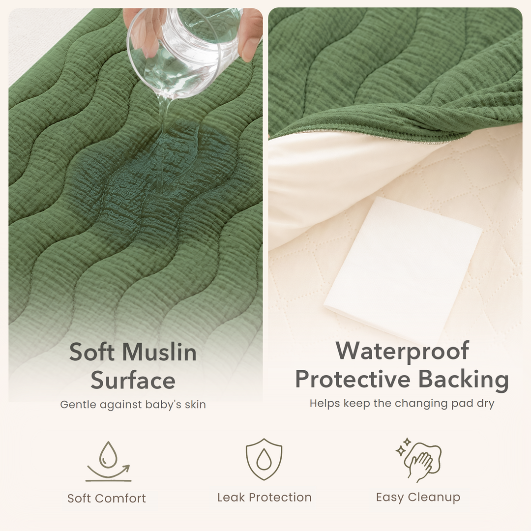 Konssy Waterproof Muslin Changing Pad Cover 2 Pack, 100% Cotton Quilted Diaper Changing Table Sheets, Soft Breathable Boho Nursery Bedding for Baby, Silent & Absorbent Standard Fit