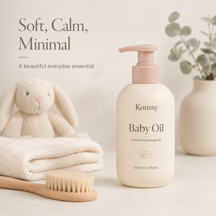 Konssy Baby Oil for Moisturizing and Massage, Lightweight Nourishing Massage Oil with Easy Pump, Daily Baby Skin Care Oil