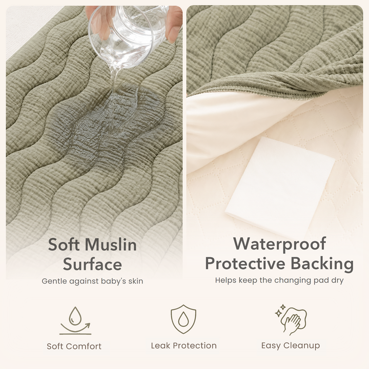 Konssy Waterproof Muslin Changing Pad Cover 2 Pack, 100% Cotton Quilted Diaper Changing Table Sheets, Soft Breathable Boho Nursery Bedding for Baby, Silent & Absorbent Standard Fit