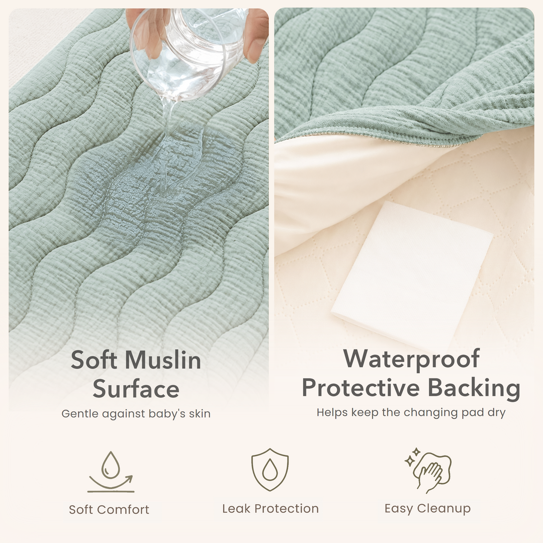 Konssy Waterproof Muslin Changing Pad Cover 2 Pack, 100% Cotton Quilted Diaper Changing Table Sheets, Soft Breathable Boho Nursery Bedding for Baby, Silent & Absorbent Standard Fit
