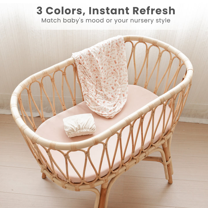 Konssy 3 Pack Stretchy Bassinet Sheets for Baby Girl Boy, Soft Breathable Baby Bassinet Mattress Sheets Fit for Hourglass Oval Cradle, Moses Basket Rectangle Mattress