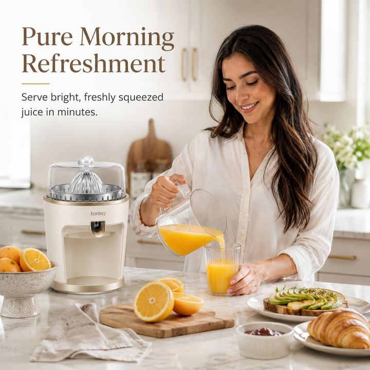 Konssy Electric Citrus Juicer Machine, Orange Lemon Lime Grapefruit Juice Extractor with 2 Reamer Sizes
