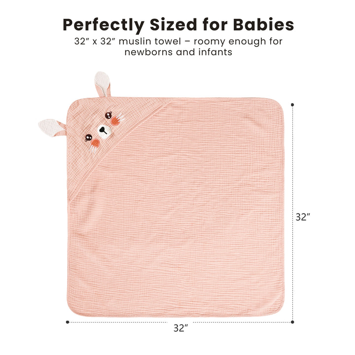 Konssy 2-Pack Muslin Baby Hooded Towels, 100% Cotton, Soft and Absorbent Baby Bath Towels for Newborn, Infant & Toddler with Animal Hooded Design