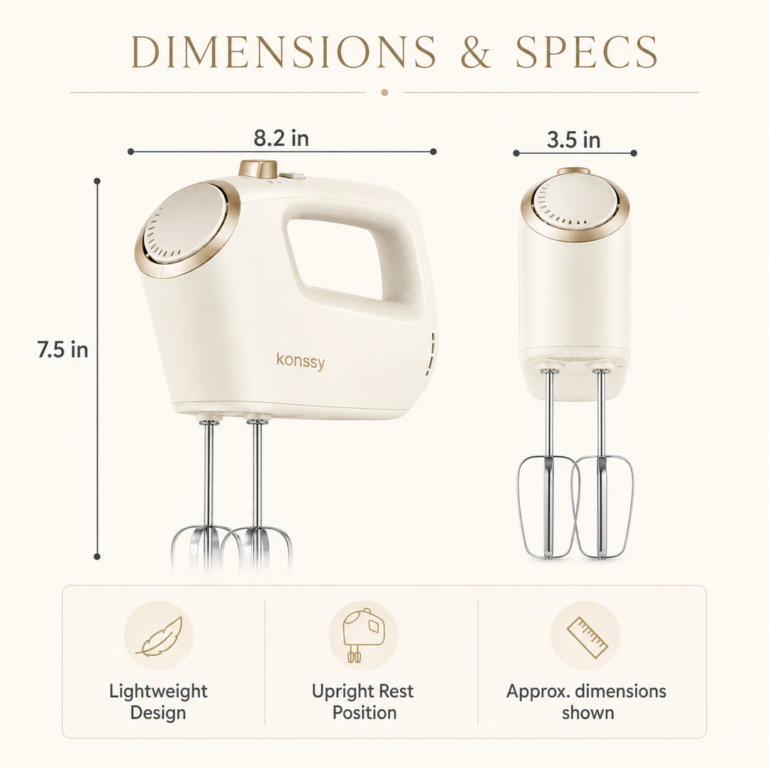 Konssy Electric Hand Mixer, 5-Speed Handheld Kitchen Mixer with Turbo Boost