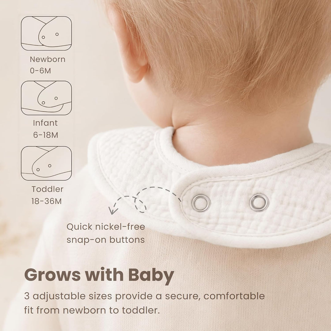 Konssy 8-Pack Muslin Baby Bibs, Adjustable Fit for Drooling and Teething Soft Absorbent, Drool Bibs for Baby Boys Girls, Cotton Front with Fleece Backing, Newborn to Toddler 0-36M