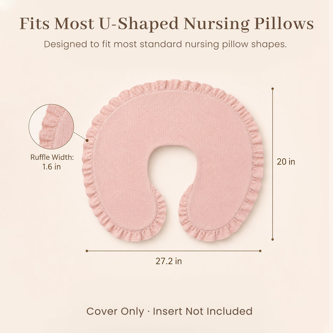 Konssy 2Pack 100% Muslin Cotton Soft Nursing Pillow Covers with Ruffle Trim Covers Only, Breathable & Machine Washable Slipcover, Baby Breastfeeding Pillow Cover for Newborn Boys & Girls, in gift box