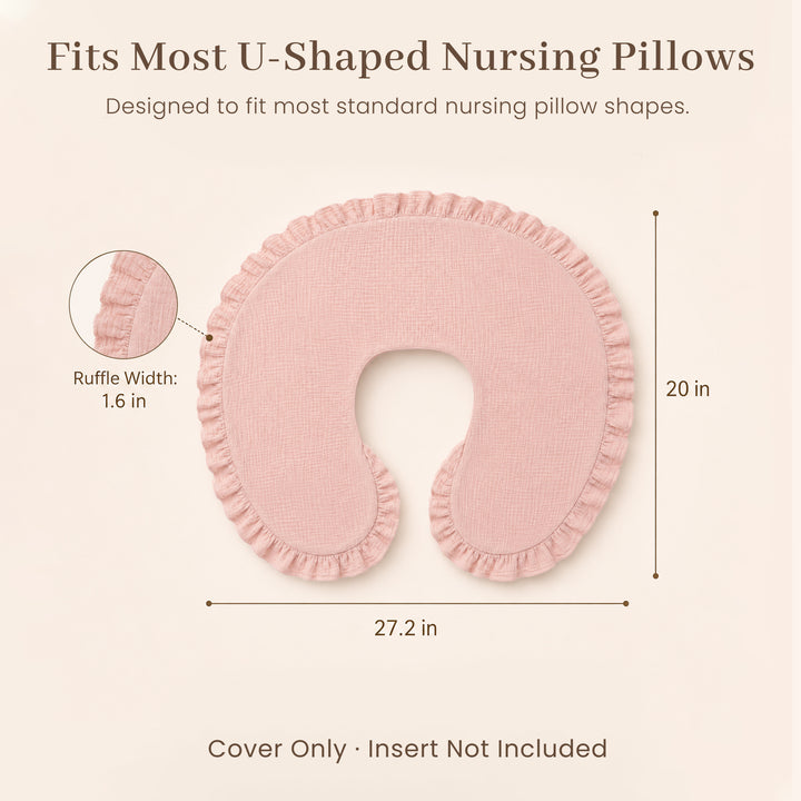 Konssy 2Pack 100% Muslin Cotton Soft Nursing Pillow Covers with Ruffle Trim Covers Only, Breathable & Machine Washable Slipcover, Baby Breastfeeding Pillow Cover for Newborn Boys & Girls, in gift box