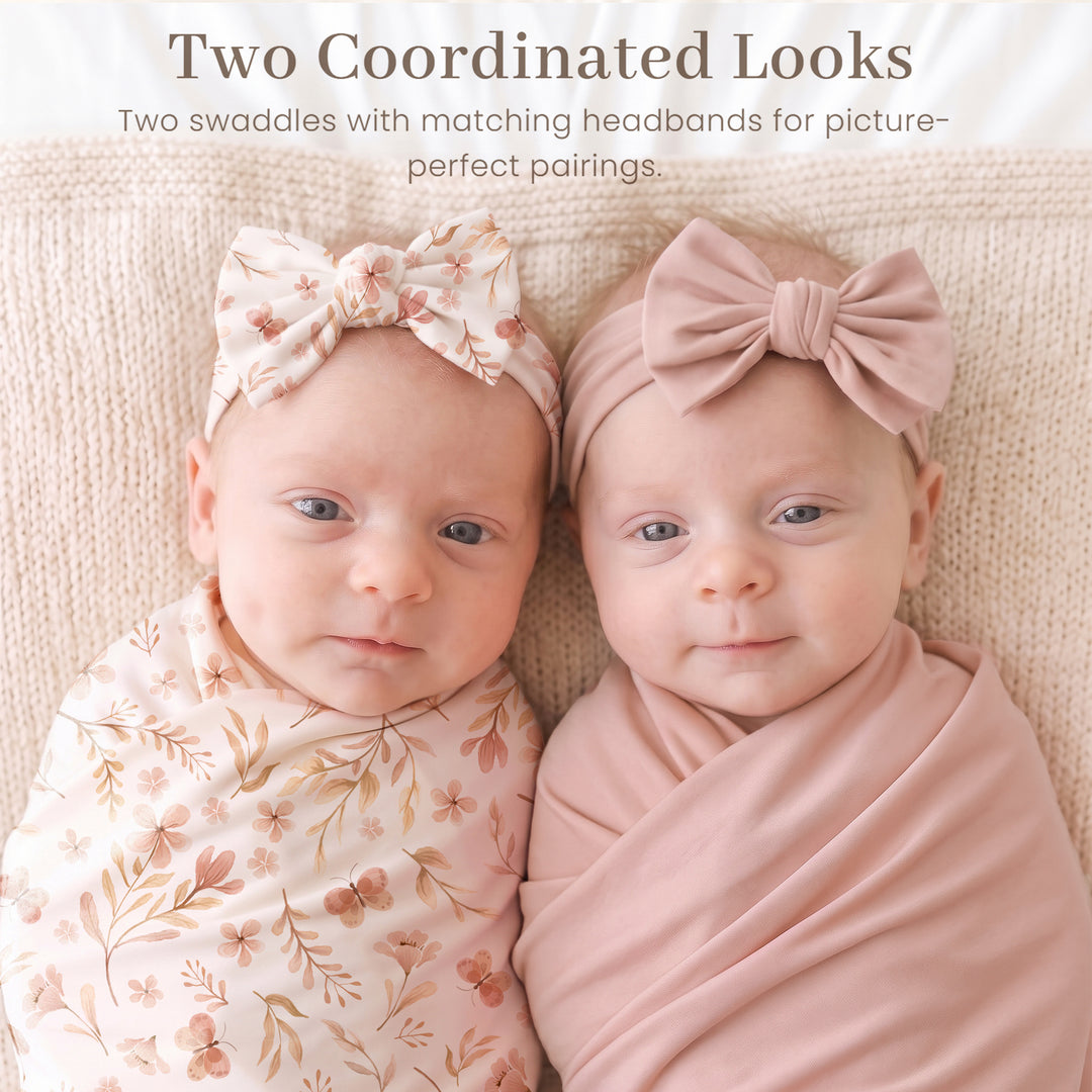 Konssy 4-Piece Newborn Swaddle Set, Stretchy Swaddle Blankets & Headbands/41"x41", Buttery-Soft & Stretchy, for Swaddling, Photos & Everyday Cuddles, Newborn Essentials