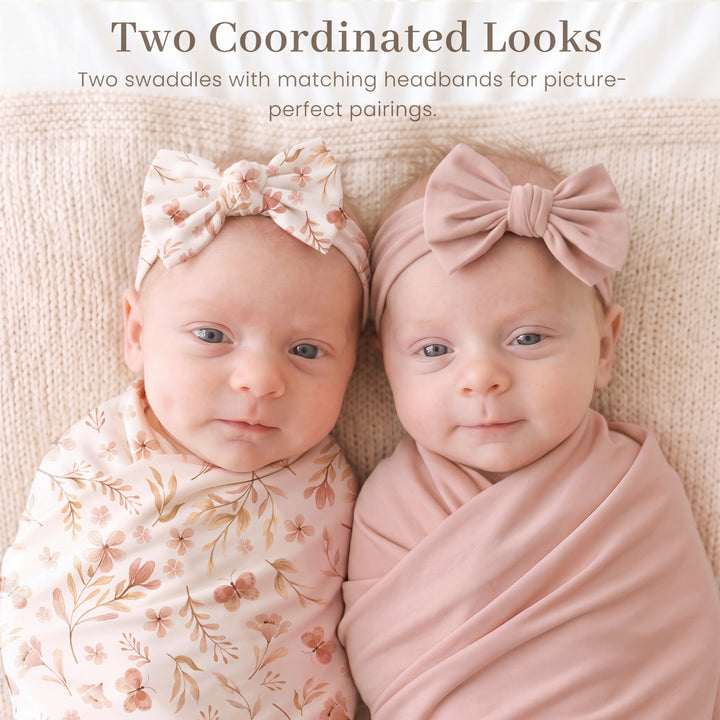Konssy 4-Piece Newborn Swaddle Set, Stretchy Swaddle Blankets & Headbands/41"x41", Buttery-Soft & Stretchy, for Swaddling, Photos & Everyday Cuddles, Newborn Essentials