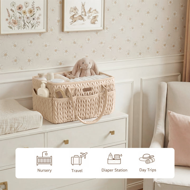 Konssy Braided Quilted Diaper Caddy Organizer