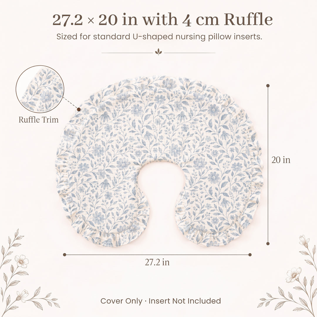 Konssy 100% Muslin Cotton Soft Nursing Pillow Covers with Ruffle Trim Covers Only, Breathable & Machine Washable Slipcover, Baby Breastfeeding Pillow Cover for Newborn Boys & Girls, in gift box