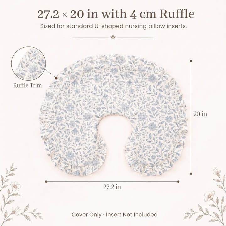 Konssy 100% Muslin Cotton Soft Nursing Pillow Covers with Ruffle Trim Covers Only, Breathable & Machine Washable Slipcover, Baby Breastfeeding Pillow Cover for Newborn Boys & Girls, in gift box