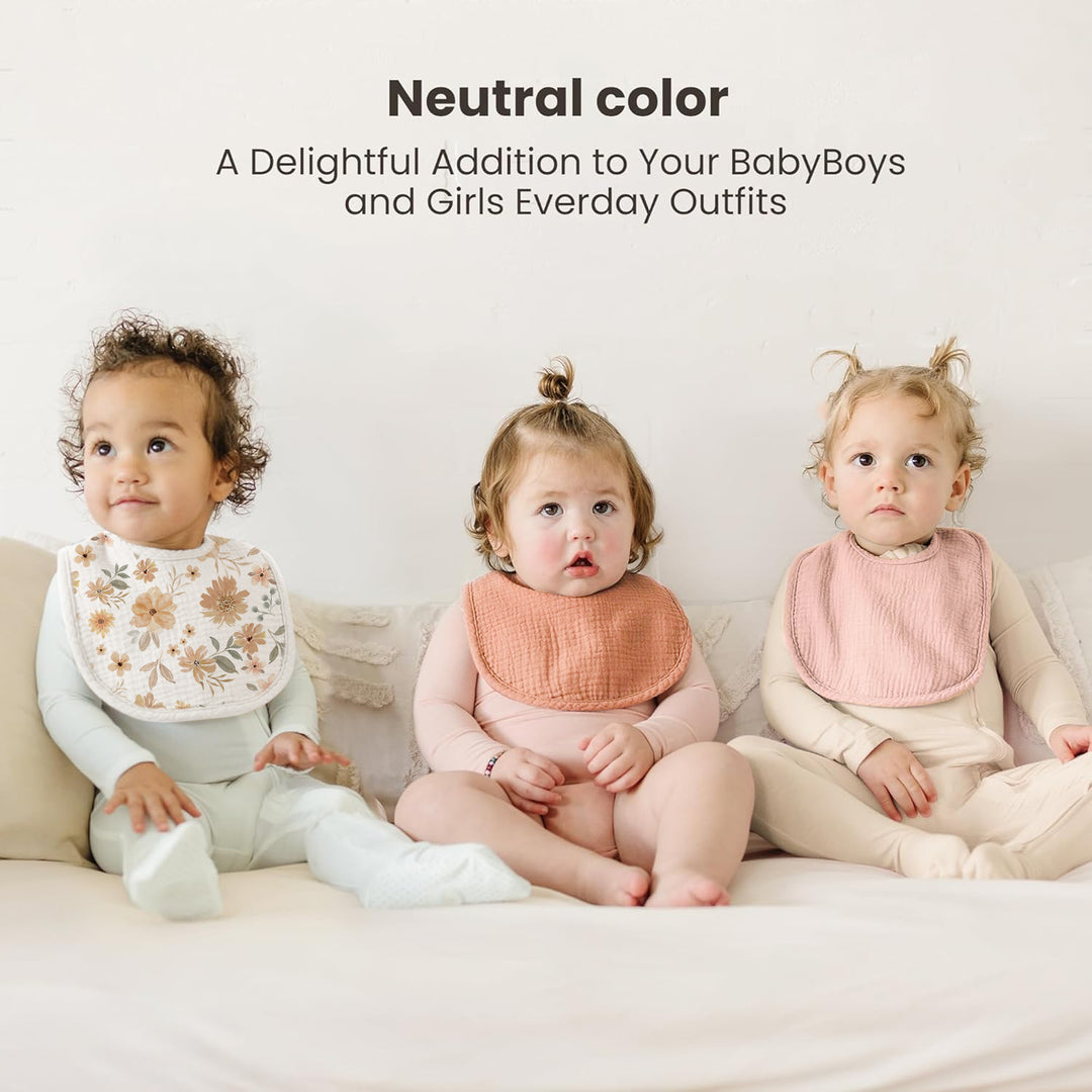 Konssy 10-Pack Muslin Baby Bibs, Soft Cotton Bandana Bibs for Drooling & Teething