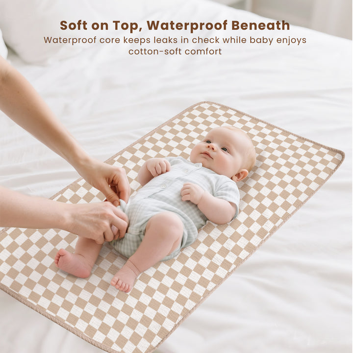 Konssy 2 Pack Waterproof Muslin Cotton Portable Changing Pad 30"x 17", Soft & Foldable Baby Changing Mat Travel Pad with Terry Backing, Shower Gift for Newborn Girls Boys